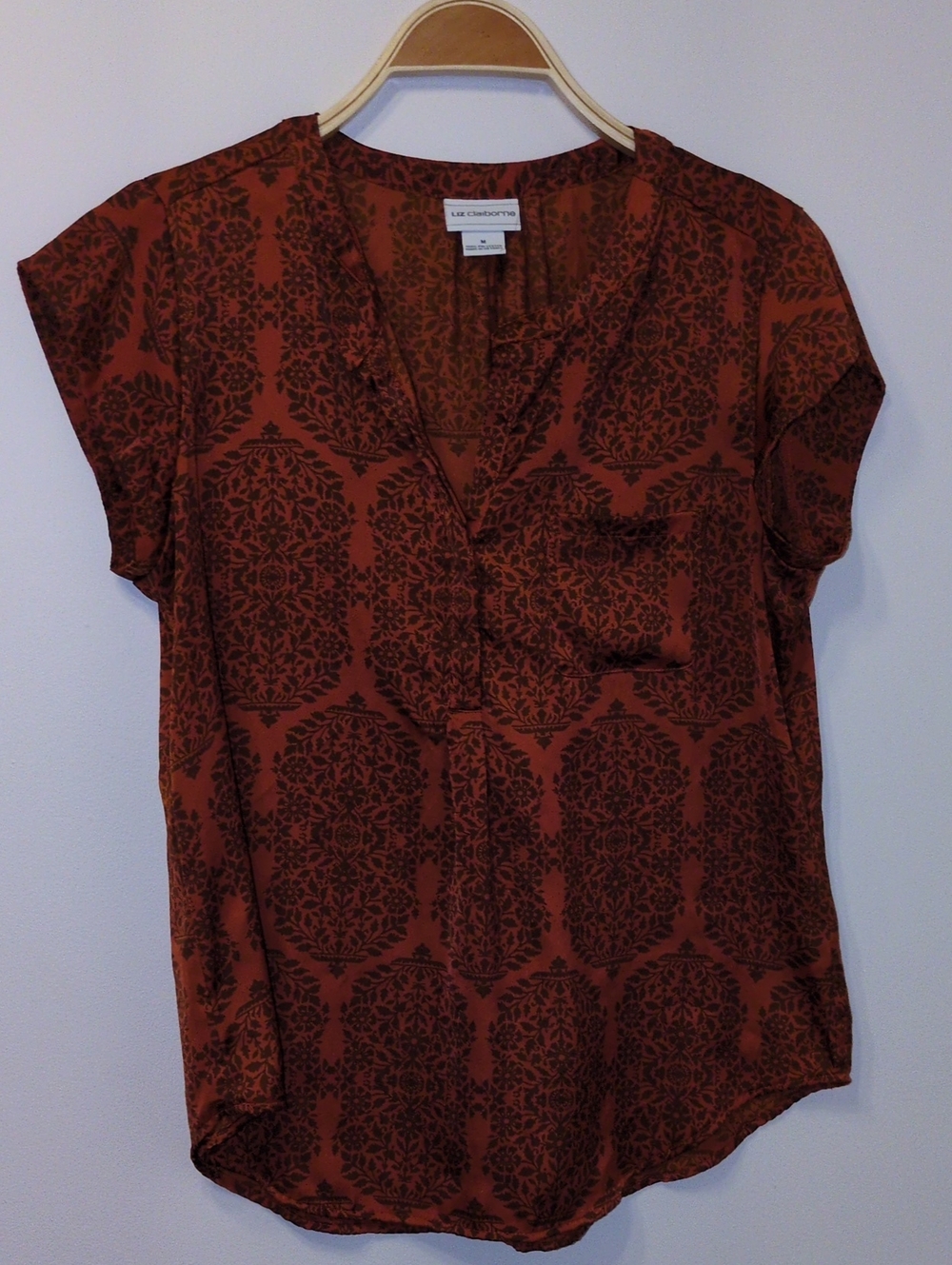 Liz Claiborne Rust Brown Medallion Print V-Neck Blouse